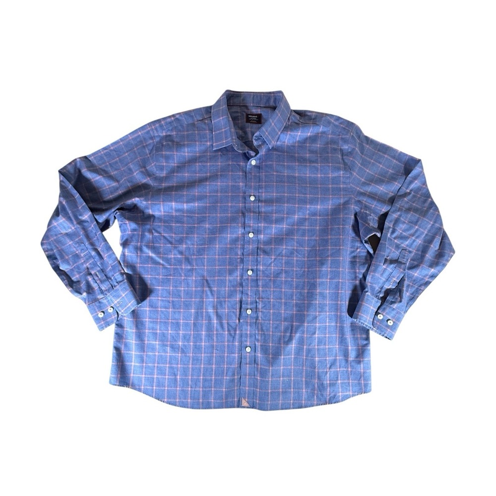 Untuckit Shirt Adult XXL Blue Windowpane Plaid Wrinkle Free Long Sleeve Mens